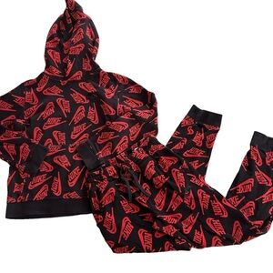 Nike Boys Signature Logo Print Black/Red Hoodie and Jogger Pants Set sz Medium